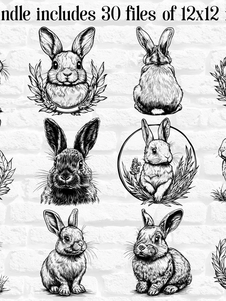 Vector Bunnies 14 Designs Bundle cute Rabbit SVG file Easter Bunny PNG for Sublimation, Cricut, Bunnies Laser Cut file for engraving, Prints