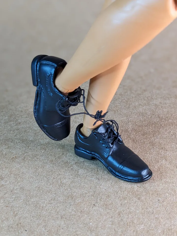 Premium icons black lace-up shoes for 12 inch male dolls