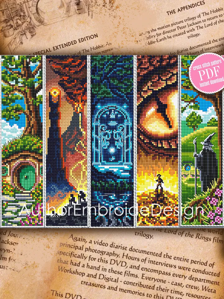 Fantasy bookmark set cross stitch pattern download PDF Fairy door cross stitch Magic handmade bookmark Nature cross stitch Wizard world #B90