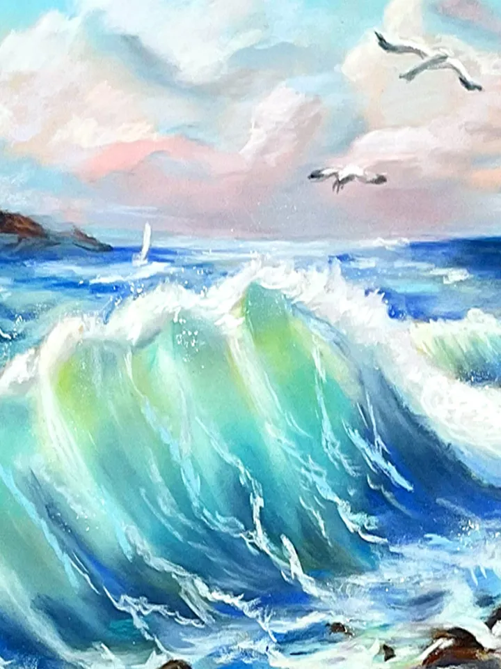 Original Pastel Seascape Painting 12x16 – Ocean Wave Art on Pastelmat by IrenFfantasyArt