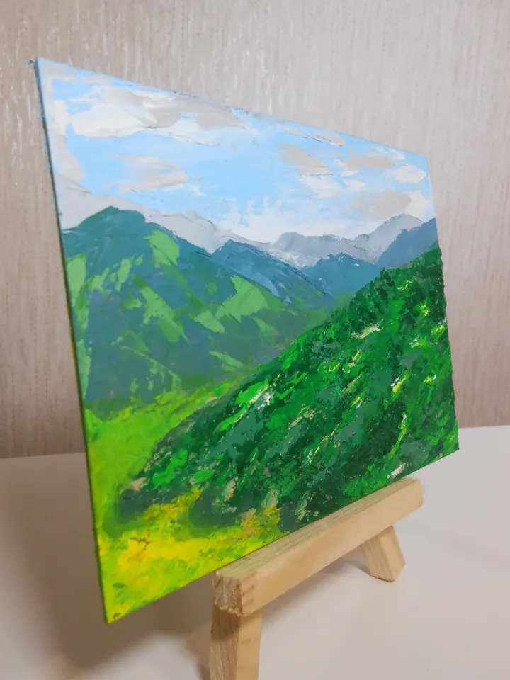 Mountains. Miniature in oil paints