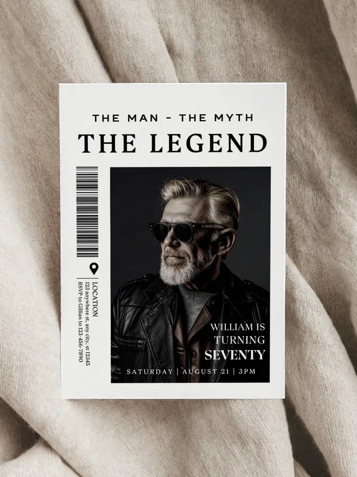 The Man The Myth The Legend 70th Birthday Invitation, SEVENTY, Editable Printable, 70th Party Text Invite, Instant Download, Canva Template