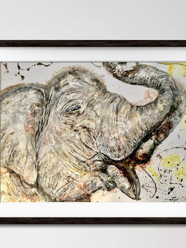 White Elephant original mix media watercolour painting on yupo paper,one of a kind artwork,wall decoration,animals painting.