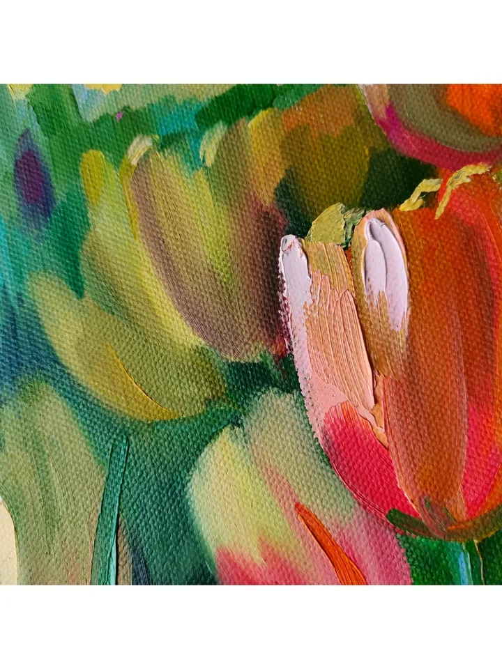 Tulip painting Flower Original Art Floral Artwork oil painting on canvas round artwork Tulip field canvas painting