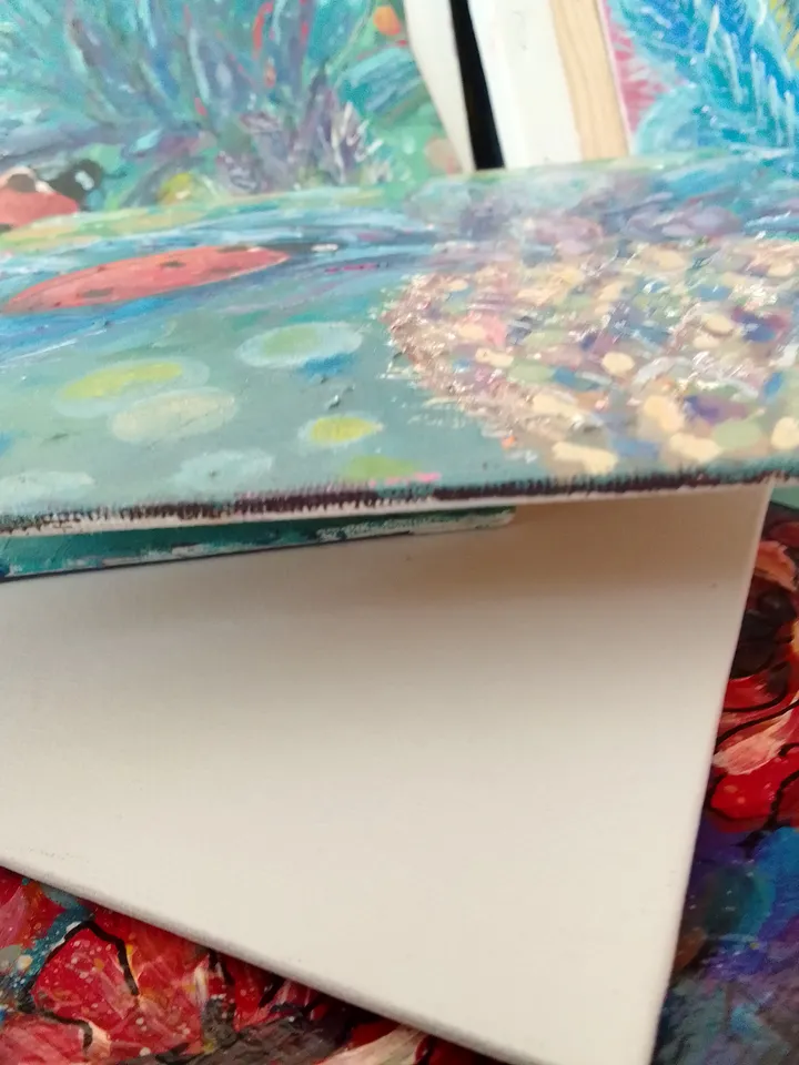 Painting flowers with a Ladybug oil on canvas