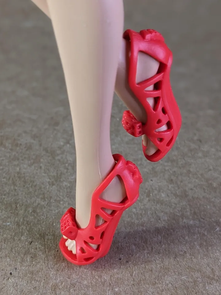Red flat sandals with dice for 10.5 inch female dolls (MH, EAH)