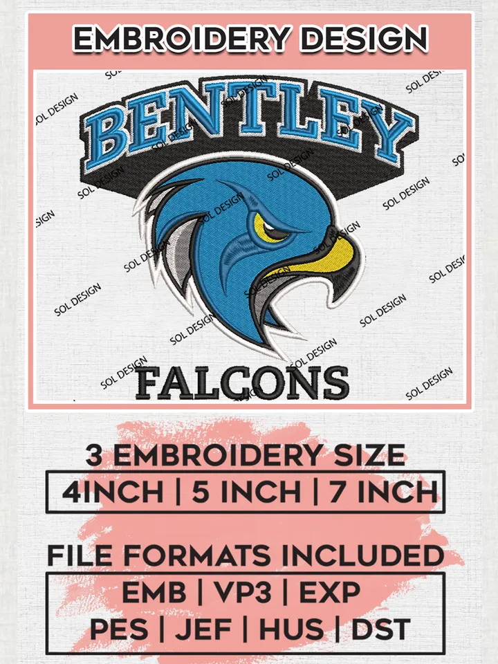 Bentley Falcons Team Head Mascot Logo Embroidery Design Files, NCAA Bentley Falcons Machine Embroidery, NCAA Teams, 3 sizes, NCAA Machine embroidery designs, Digital Download
