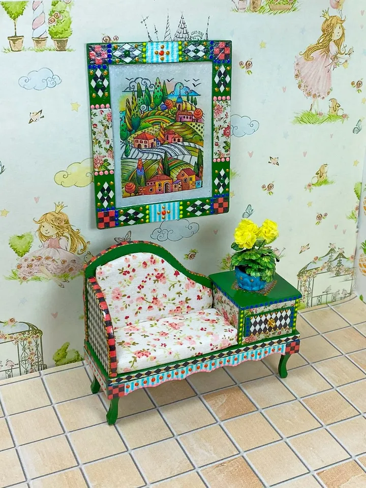 Furniture for dolls. 1:12. Kitchen furniture. Furniture miniature. Handmade. Dollhouse miniature. Table for a doll. Sofa for a doll.