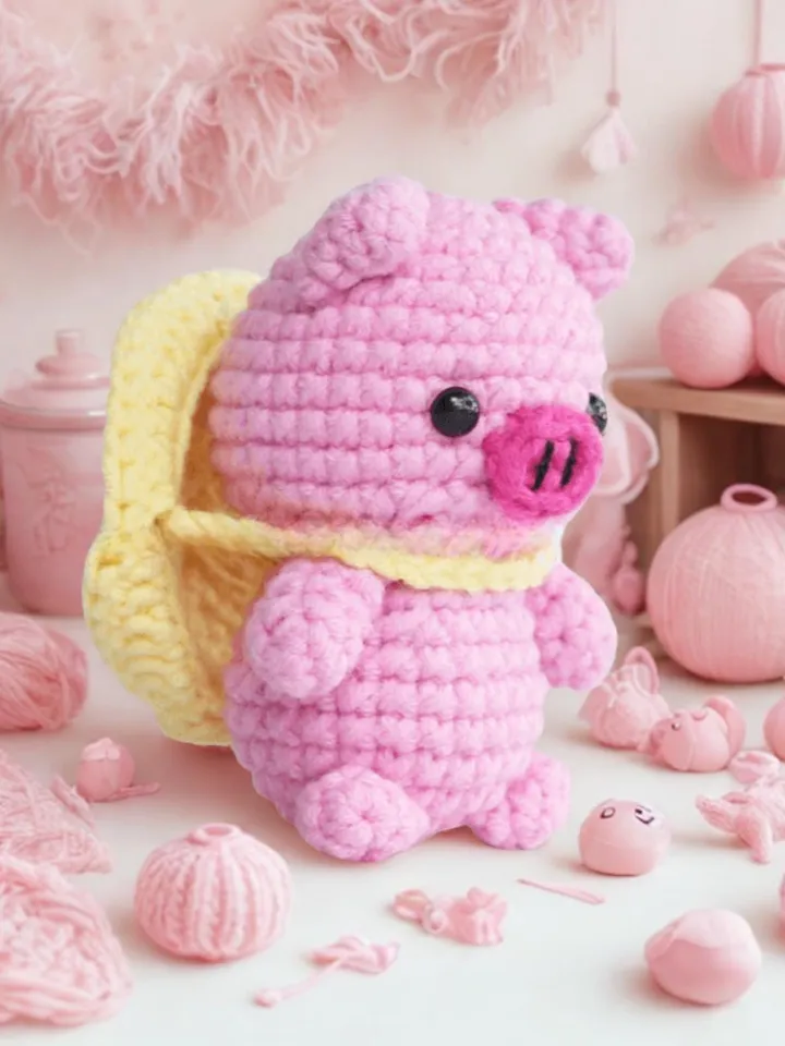 Piggy Keychain Crochet Pattern, NO SEW loaf real pig Crochet pattern, Pig Amigurumi Keychain pattern, No sew crochetĀ amigurumi