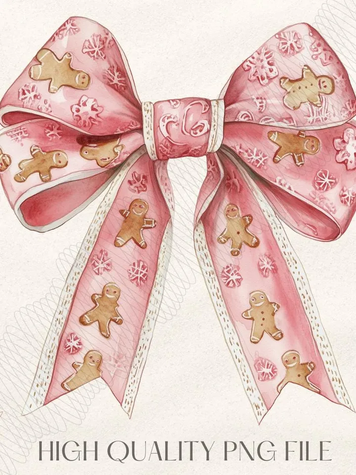 Christmas Coquette, Christmas Png, Pink Christmas, Retro Santa, Girly Christmas Bow, Gingerbread Bow, Soft Girl Era PNG, Trendy Christmas