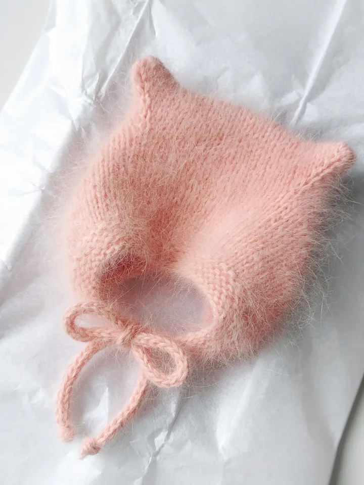 Newborn baby hat, newborn bonnet, angora kitty bonnet, vintage style bonnet