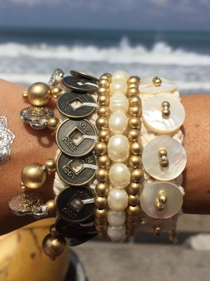 Boho Hippie Coachella Pearl Chinese Coin Bracelet | Macrame crochet tie bracelet | Bohemian Jewerly | shell bracelet bali crochet bohemian