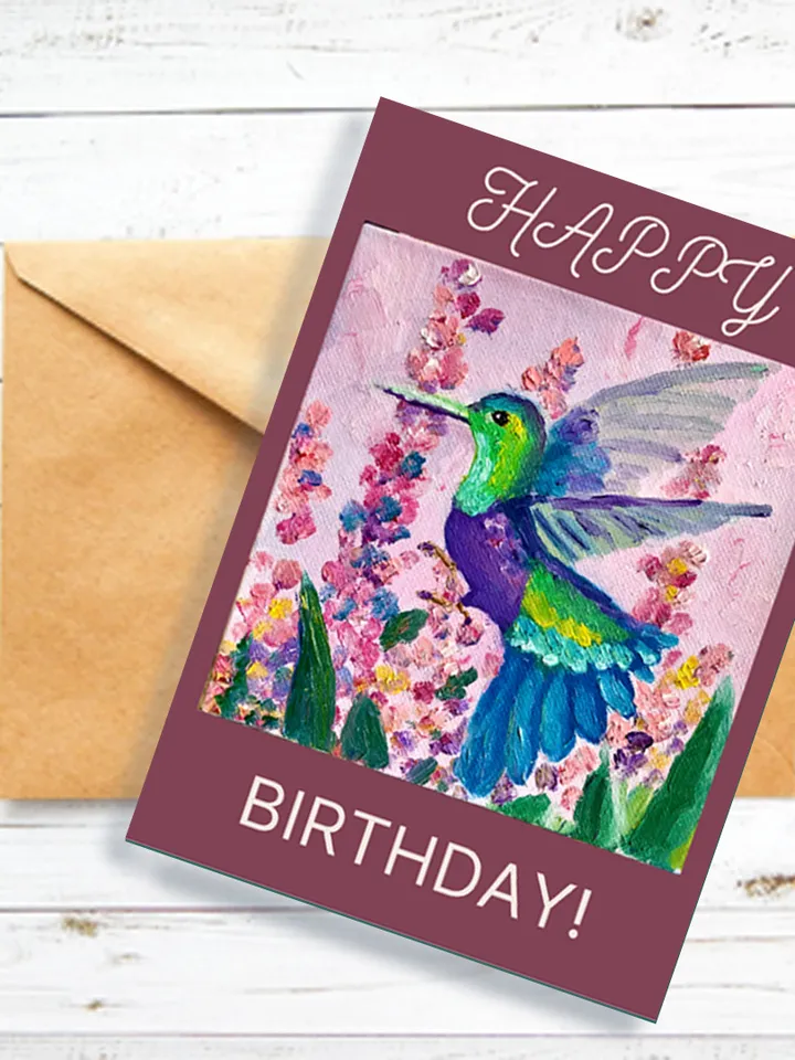 Digital greeting cards, Set of 3 Birthday card with bird, Goldfinch, Hummingbird, Abstract Flower Printable cards