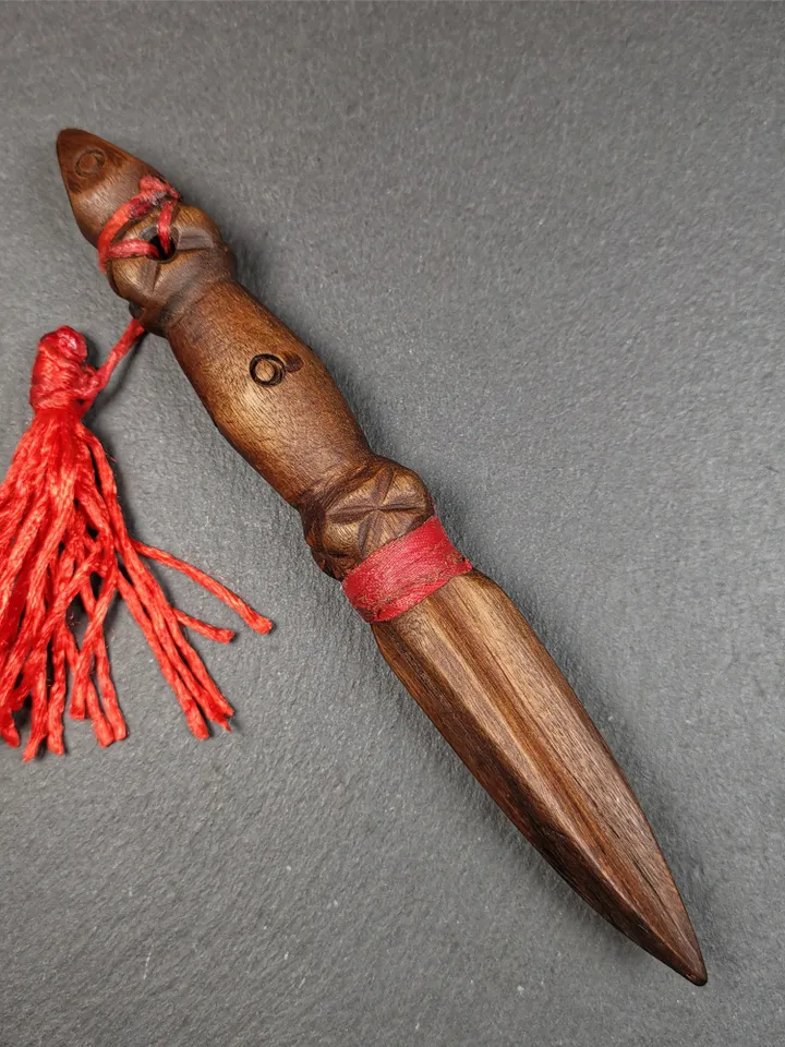 Gandhanra Old Tibetan Amulet,Unique Sandalwood Kila(Dorje Phurba), Dharma Ritual Implement from Gengqing Monastery,6.7"