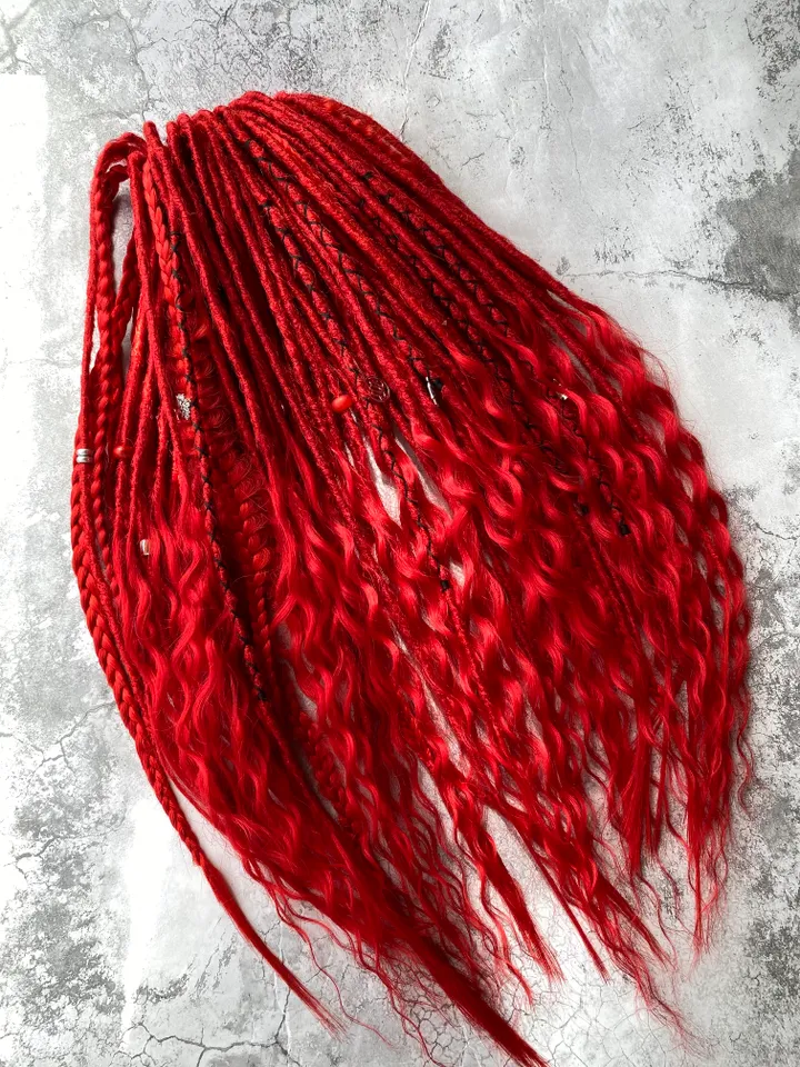 Red synthetic curly Double Ended Dreadlocks, Ready to ship