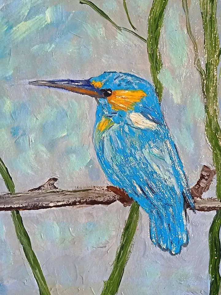 Painting with birds Original painting Blue Bird 15x15cm Bird Art for Bird Lovers