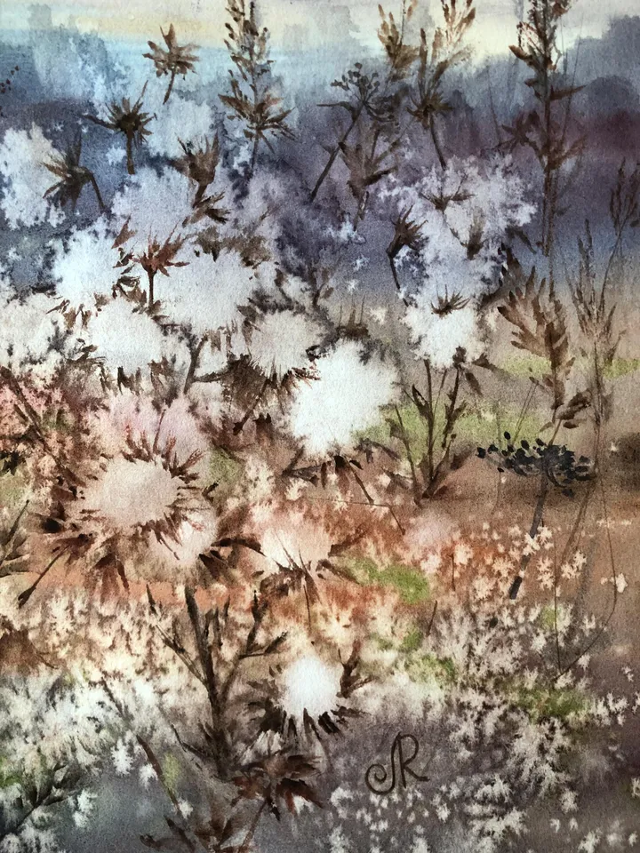 Meadow Original Watercolor Painting Field Landscape Wildflowers Art