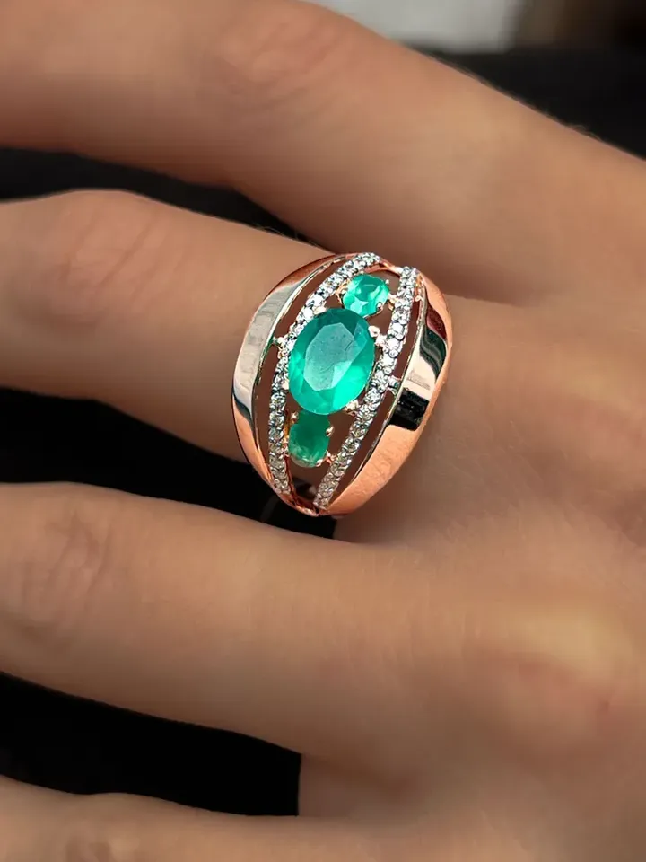 Ring Silver gold plated 925 assay value with quartz and agate