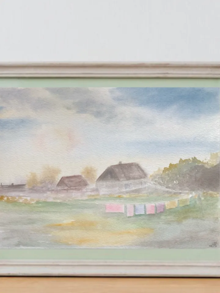 Summer in the village original watercolour painting