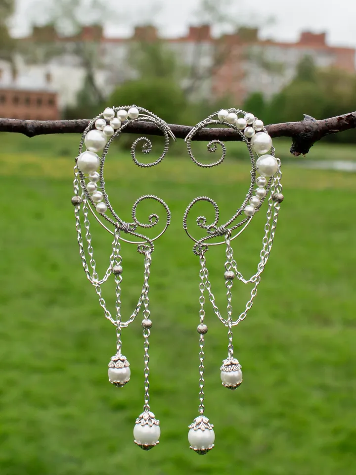 Handmade Ear Cuffs with Natural Pearls & Swarovski Pearls – Elegant Wire Wrapped Jewelry