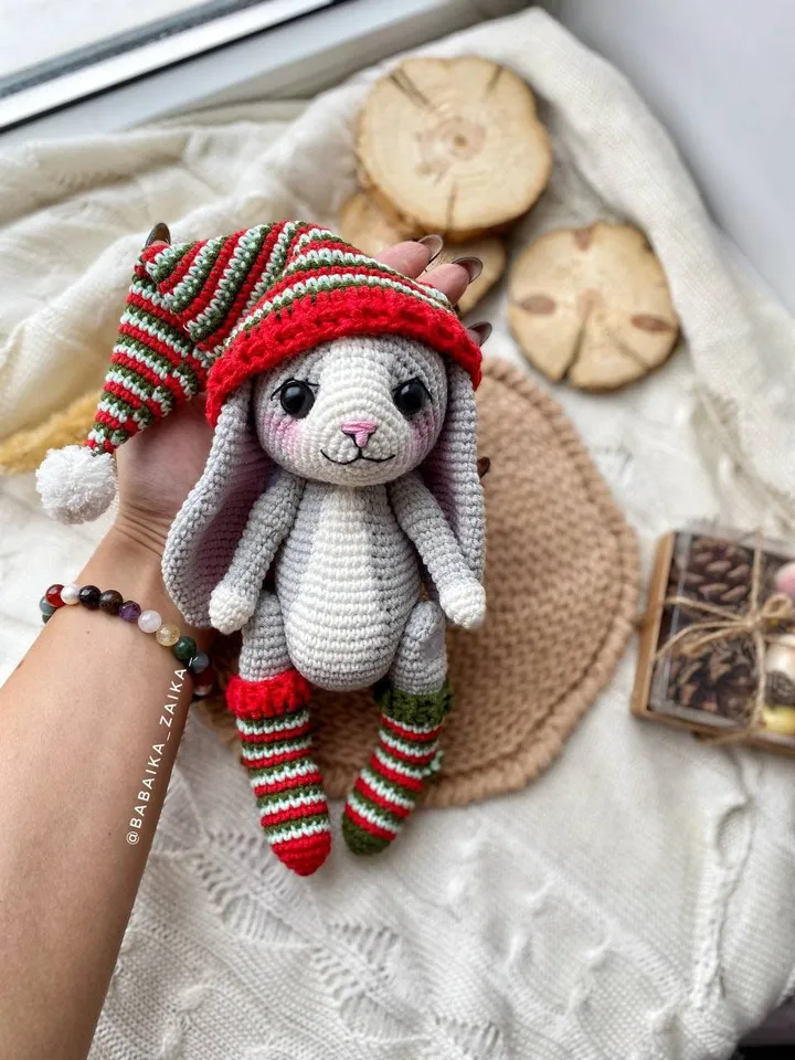 PDF Crochet Pattern Christmas Bunny, Small Toy Pattern, Amigurumi, Animal Pattern, Amigurumi Christmas pattern, TUTORIAL bunny in Eng