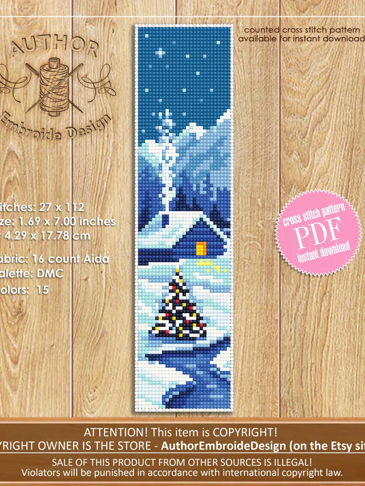 Christmas bookmark set cross stitch pattern download PDF Holiday handmade bookmark, Book lover gift, Christmas embroidery PDF, New Year #B92