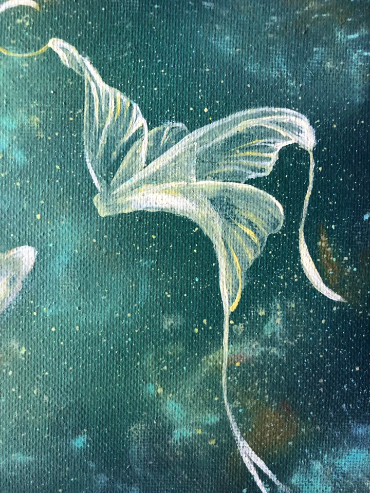 Butterflies Painting Space Artwork Underwater Original Art