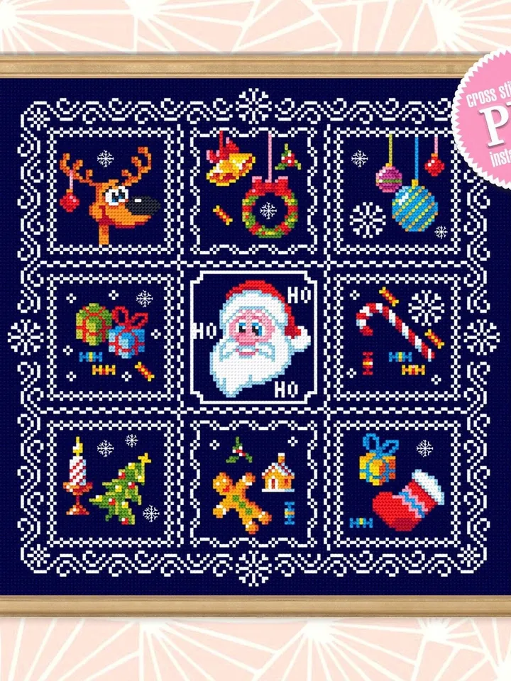 Christmas sampler cross stitch pattern download PDF Christmas pattern digital Winter holiday cross stitch, Quick cross stitch sampler #N25