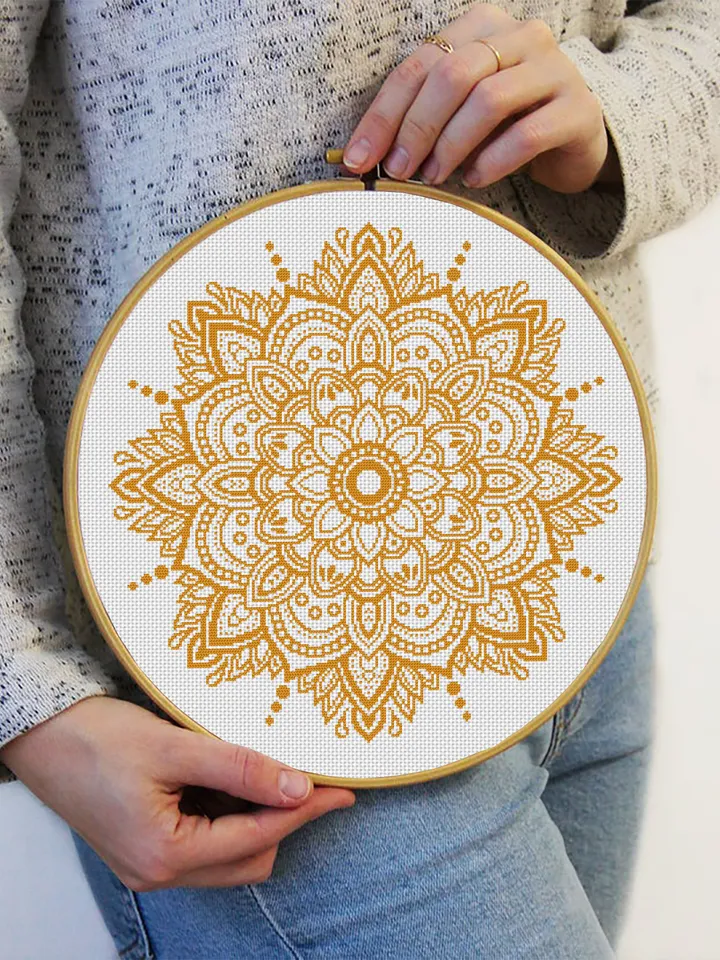 Flower mandala cross stitch pattern PDF download Monochrome cross stitch chart, Simple mandala pattern digital PDF, Mandala ornament #M263