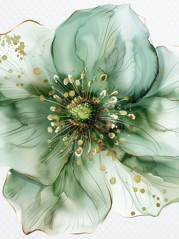12 Abstract Flowers Clipart, Green Gold Flowers PNG, Lime Gold Flowers Print for sublimation, Printable Watercolor clipart, Digital download