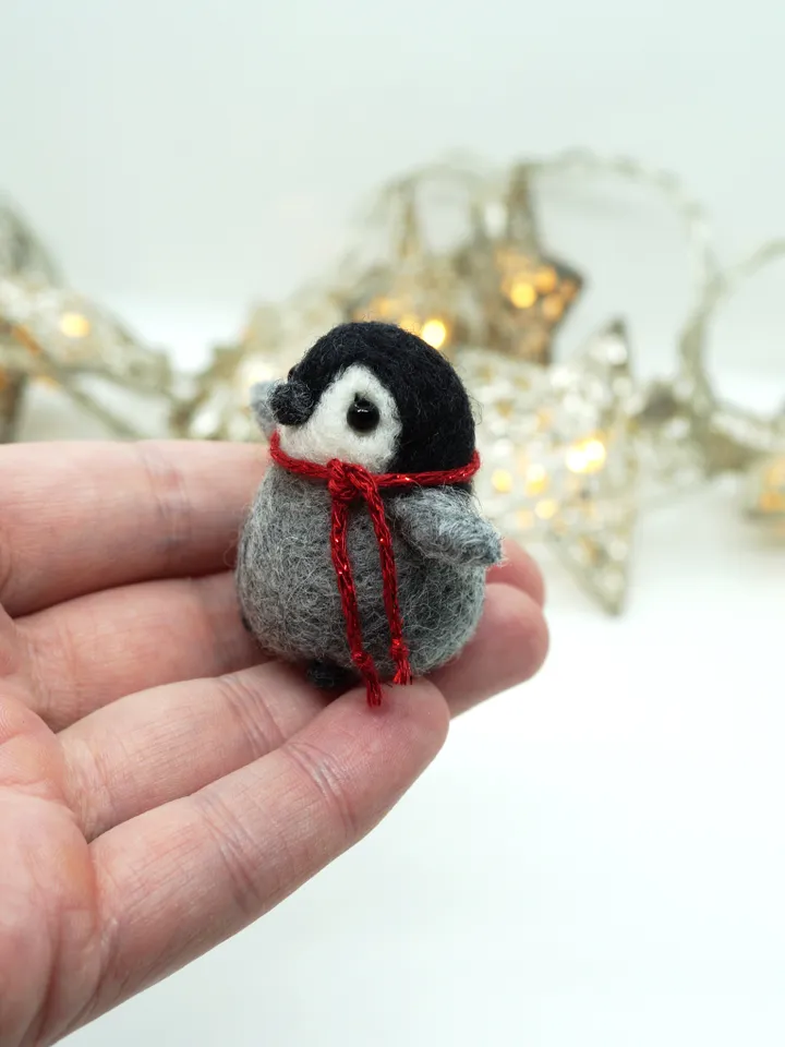 Miniature needle felted baby penguin