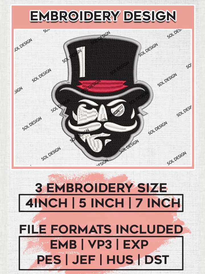 Austin Peay Governors Team Head Mascot Logo embroidery designs, NCAA Austin Peay Governors Logo Machine embroidery designs, NCAA Team Logo embroidery designs, NCAA Game Day Machine embroidery designs, Digital Download