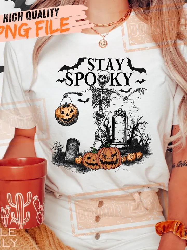 Skeleton Halloween Stay Spooky Png, trendy halloween shirt png Stay Spooky Sublimation File, Halloween PNG Retro Halloween Spooky Season Png