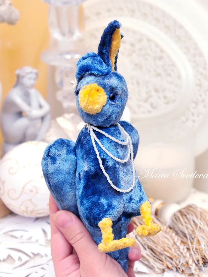 PDF Sewing Pattern 9" LOVE Bird Blue Parrot/ ooak parakeet bird popinjay/ artist teddy bear friend cockatoo sewing DIY