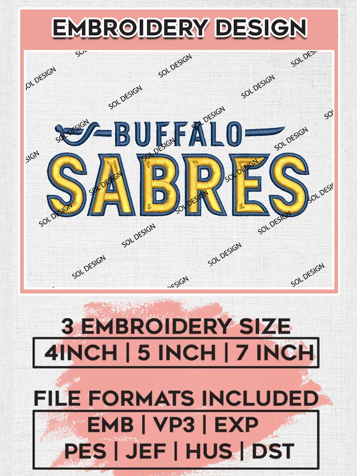 NHL Buffalo Sabres Team Wordmark Logo Embroidery Design, NHL Buffalo Sabres Logo Embroidery Files, Hockey Team Machine Embroidery, Machine Embroidery Design