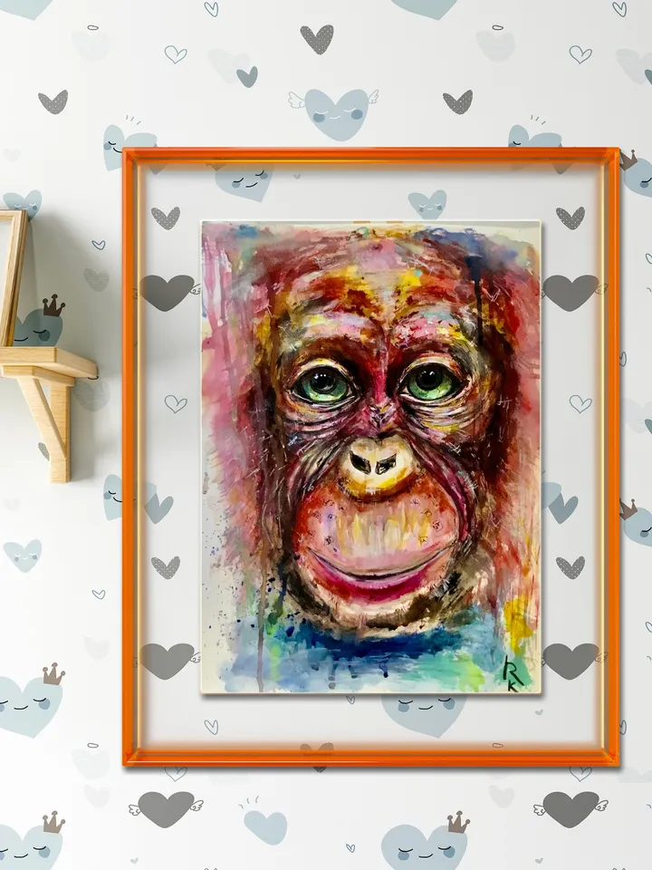 Monkey Short-Sleeve Unisex T-Shirt made with my original watercolour mix media painting,unique gift.