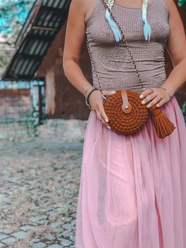 Crochet pattern round bag with t-shirt yarn, PDF digital instant download, video tutorial