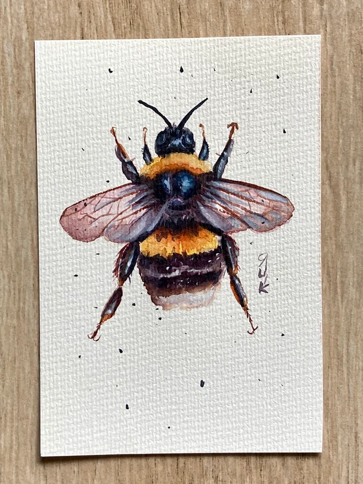 Bee Painting Original Watercolor Painting Gift Small Insect Art Bumblebee Illustration 4x6