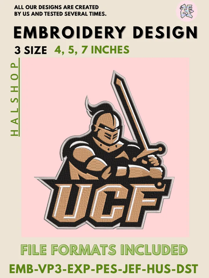 UCF Knights Machine Embroidery Design – NCAA College Sports Team Digital Embroidery File