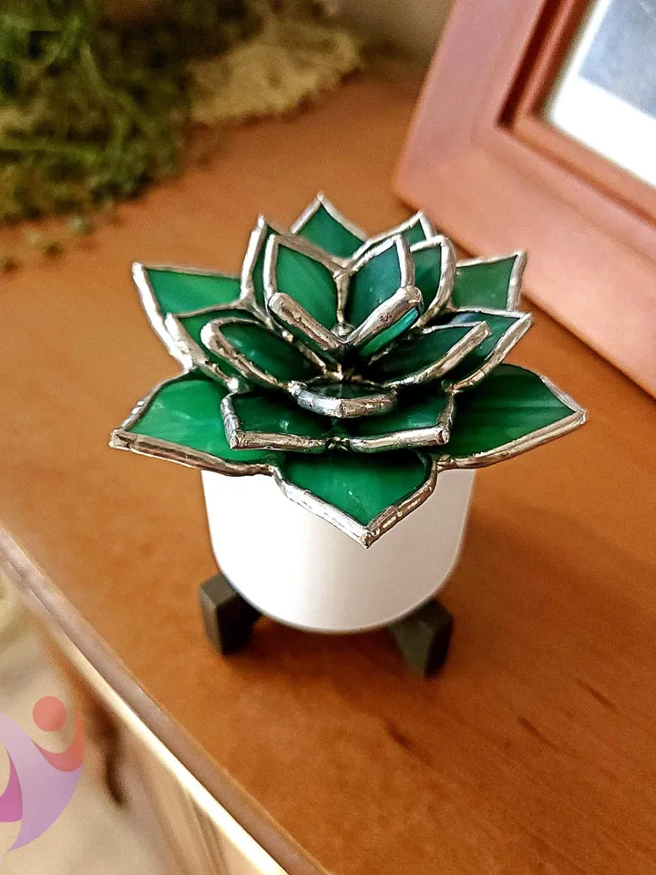 Stained Glass Succulent Flowering Echeveria Suncatcher in Pot Cute Desert Decor Perfect No Kill Terrarium Gift for Succulent Plant Lover