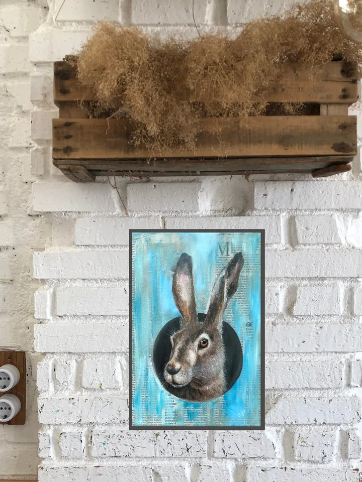 Rabbit Original Painting Animal Oil Art Hare Painting Animal Artwork