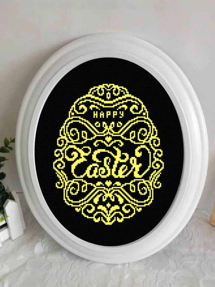 Easter egg cross stitch pattern PDF Happy Easter cross stitch download PDF, Monochrome cross stitch chart, Vintage easter ornament #T4