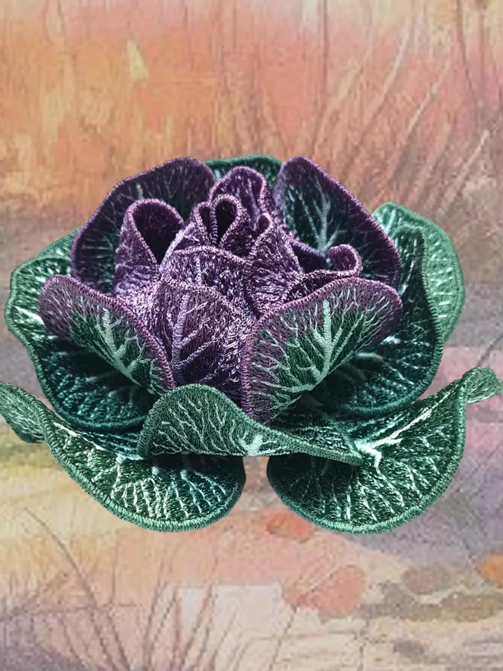 Decorative cabbage FSL machine embroidery design three-dimensional flower