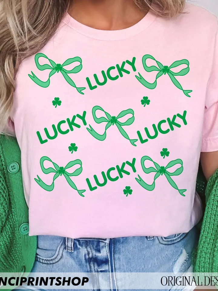 Lucky St patricks png, St Patricks Day png, Lucky png, St patricks Coquette bow png, St patricks Day shirt png, Clover png, irish day png
