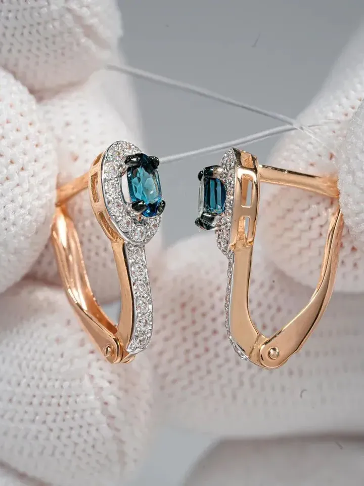 Earrings Silver gold plated 925 assay value with London topaz