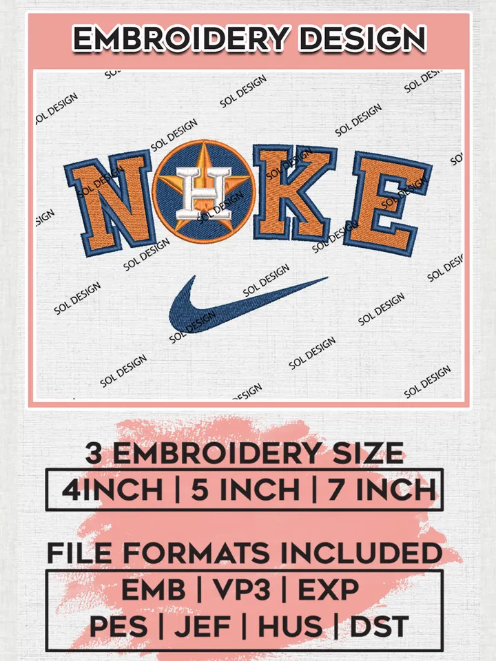 Nik.e Houston Astros Team Logo Embroidery Design, MLB Team Embroidery files, Houston Astros Baseball Team, MLB Astros Team, Digital Download