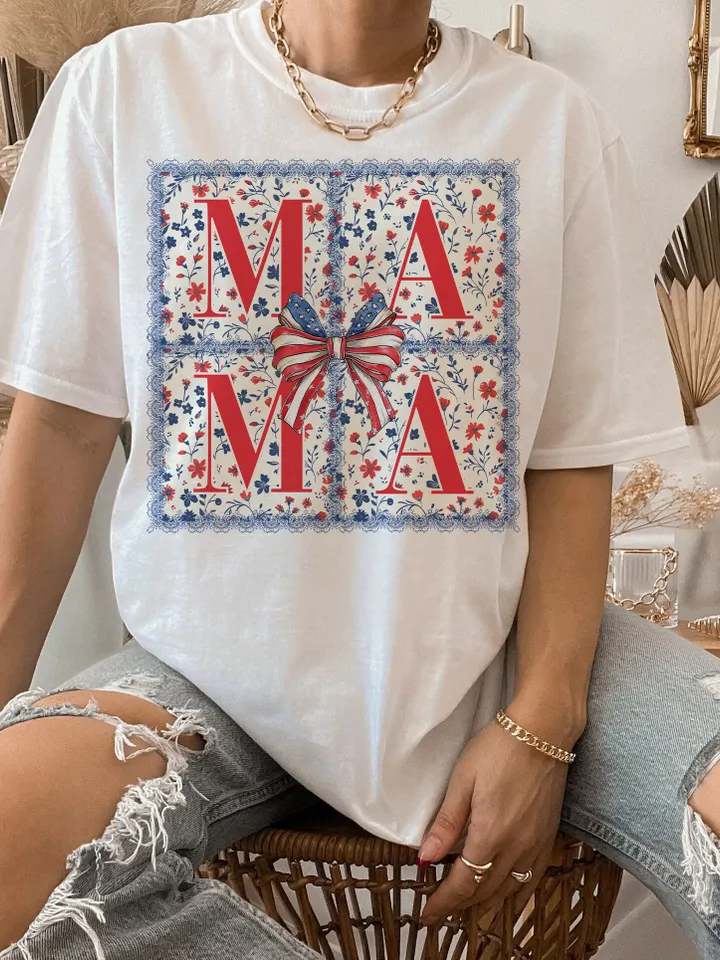 Retro Coquette Boho Mama PNG, 4th of July PNG, Fourth of July png, Bow Floral Mama Png, Sublimation, Digital Download, USA America Freedom