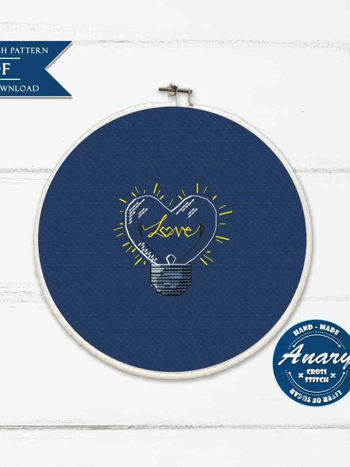 Heart Bulb cross stitch pattern Valentines Day