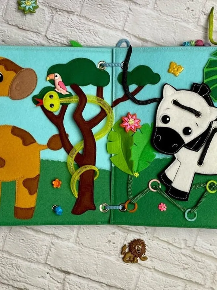 Animals Quiet book pattern pdf, Africa Felt activity book pattern, DYI Quiet book sewing for kids 2, 3, 4 year old, Baby soft book tutorial
