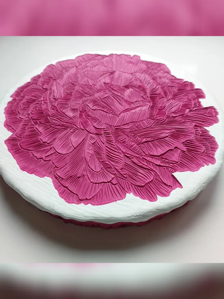 Peony. Paint сarving. Diameter is 21 cm